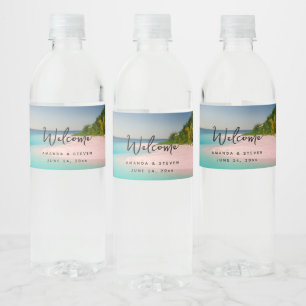Etiqueta Para Botella De Agua Océano Aguamarina Playa Tropical Escénica Bienveni