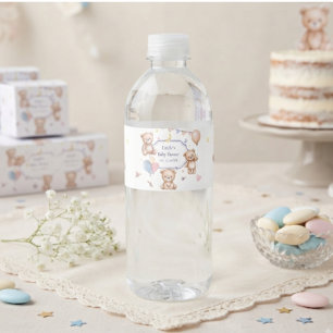 Etiqueta Para Botella De Agua Osito de peluche dulce Globos pastel Corazón Estre