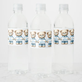 Etiqueta Para Botella De Agua Osito De Peluche Lindo Floral Azul Fiesta Hermosa