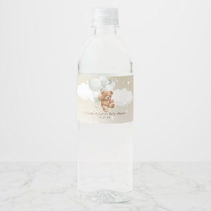 Etiqueta Para Botella De Agua Oso de peluche con sabio y globos blancos