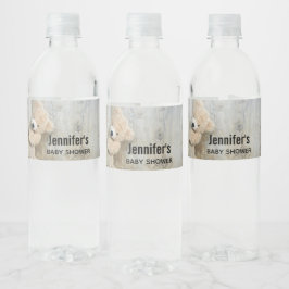 Etiqueta Para Botella De Agua Oso de peluche lindo decoración rústica de madera