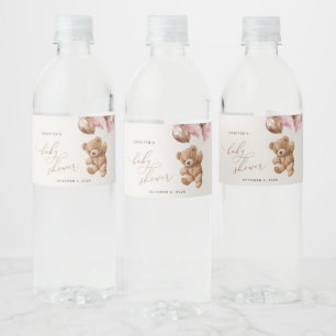Etiqueta Para Botella De Agua Oso de peluche, Oso de bebé, globos rosados, Baby 