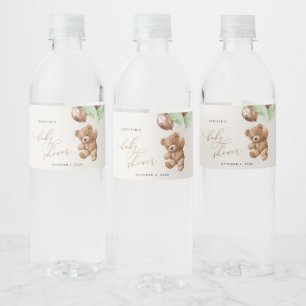 Etiqueta Para Botella De Agua Oso de peluche, Oso de bebé, Globos verdes, Baby S