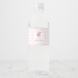 Etiqueta Para Botella De Agua Oso de peluche rosa a cuadros Baby Shower Neutral