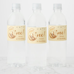 Etiqueta Para Botella De Agua Oso Lindo Durmiendo En La Luna 1er Cumpleaños