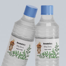 Etiqueta Para Botella De Agua Oso lindo en el Baby Shower maderero