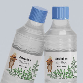 Etiqueta Para Botella De Agua Oso lindo en el Baby Shower maderero