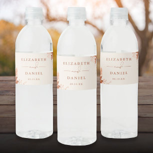 Etiqueta Para Botella De Agua Otoño Boda Floral de Terracotta