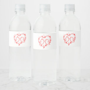 Etiqueta Para Botella De Agua Pajaritos de Amor Boho Corazón Rojo Jardín Boda