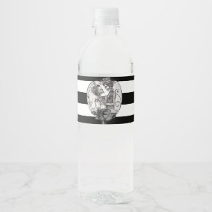 Etiqueta Para Botella De Agua Pareja de Esqueletos Rayados Bailando su Boda de A