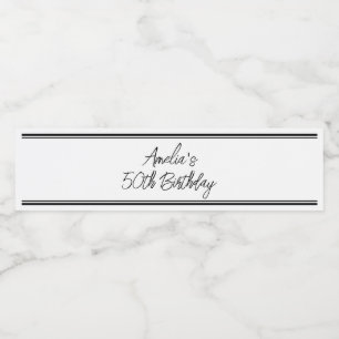 Etiqueta Para Botella De Agua Partido de Cumpleaños Blanco y Negro Moderno