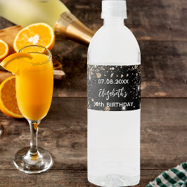 Etiqueta Para Botella De Agua Partido de cumpleaños, chispas de oro negro