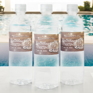 Etiqueta Para Botella De Agua Partido de Cumpleaños Rustic Wood Mason Jar String