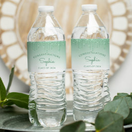 Etiqueta Para Botella De Agua Partido de Graduación de Purpurina Verde de 2024
