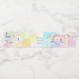 Etiqueta Para Botella De Agua Pastel de arcoiris acuarela unicornio cumpleaños n