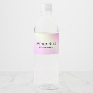 Etiqueta Para Botella De Agua Pastel de cielo rosado con cumpleaños arcoiris ama