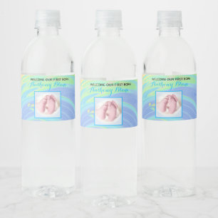 Etiqueta Para Botella De Agua Pastel Espiral Bienvenida Niño Bebé "Sip & See" Fi