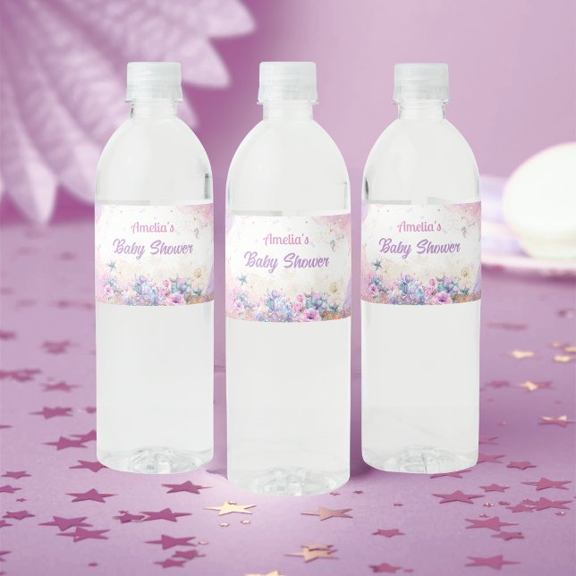 Etiqueta Para Botella De Agua Pastel Ocean Mermaid Tail Girl (Subido por el creador)