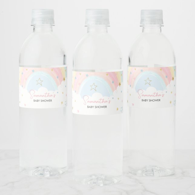 Etiqueta Para Botella De Agua Pastel Rainbow Baby Shower (Botellas)
