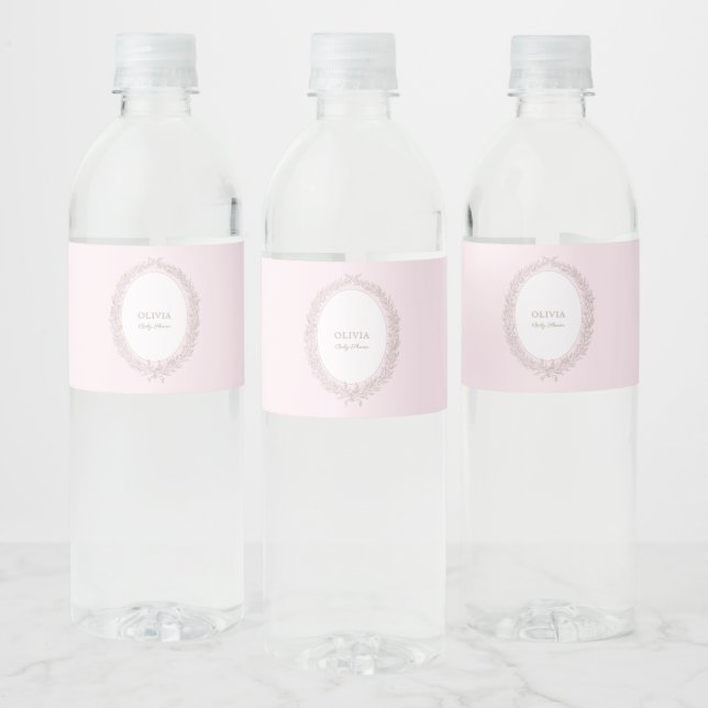 Etiqueta Para Botella De Agua Patisserie francesa Boulangerie Stripe rosa (Botellas)