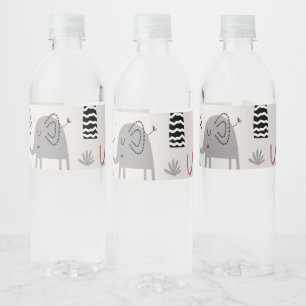 Etiqueta Para Botella De Agua patrón con elefantes y jirafas lindos gigante