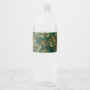 Etiqueta Para Botella De Agua Patrón continuo con helechos dorados