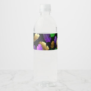 Etiqueta Para Botella De Agua Patrón continuo con plumas de Mardi Gras