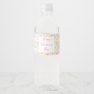 Etiqueta Para Botella De Agua Patrón de acuarela Corazones y Muffins de San Vale