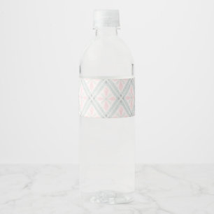 Etiqueta Para Botella De Agua Patrón de diamante pastel verde y rosa