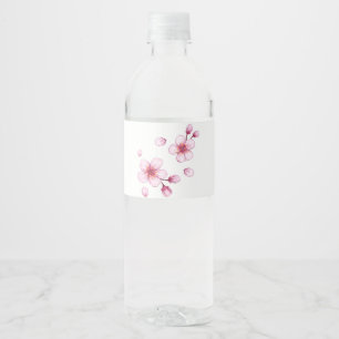 Etiqueta Para Botella De Agua Patrón de flor de cerezo con acuarela rosa