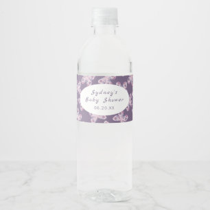 Etiqueta Para Botella De Agua Patrón de mariposa rosa morado personalizado
