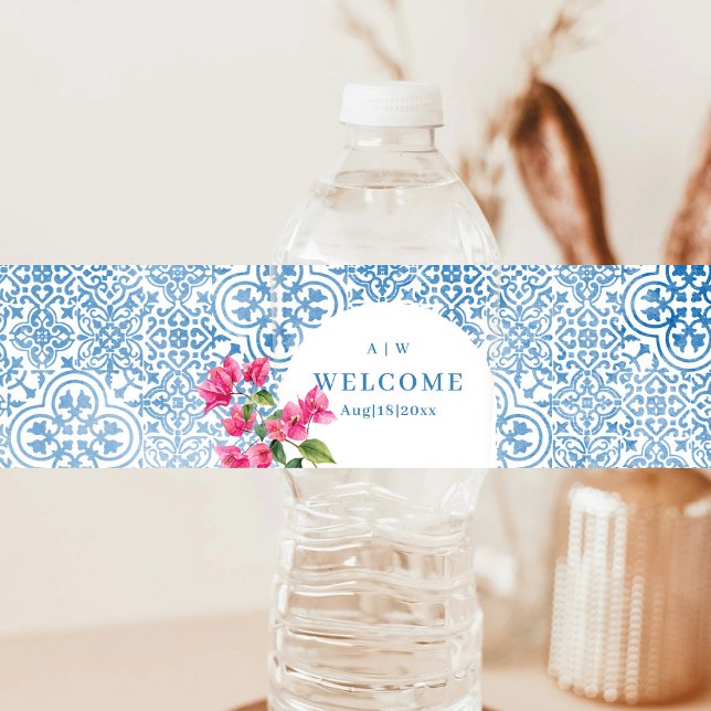 Etiqueta Para Botella De Agua Patrón de mosaico mediterráneo (Subido por el creador)