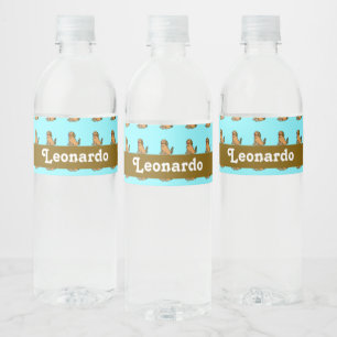 Etiqueta Para Botella De Agua Patrón de perro marrón lindo en azul