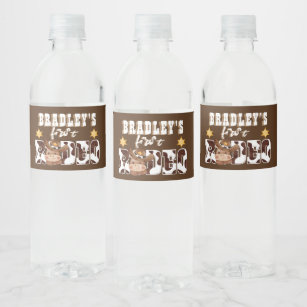 Etiqueta Para Botella De Agua Patrón de vacas de Rodeo Cowboy 1.ᵉʳ cumpleaños co
