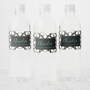 Etiqueta Para Botella De Agua Patrón Geo clásico personalizado en blanco y negro