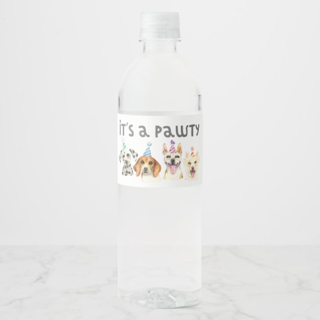 Etiqueta Para Botella De Agua Pawty Dog Birthday Puppy (Anverso)