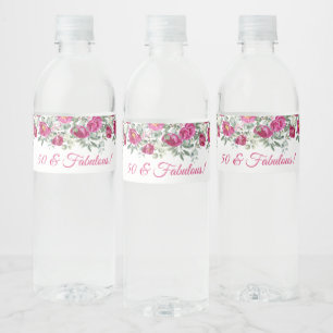 Etiqueta Para Botella De Agua Peonies de acuarela rosa caliente 50 y fabuloso