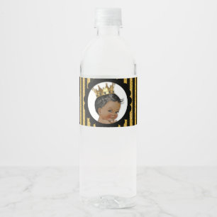 Etiqueta Para Botella De Agua Pequeño Príncipe Corona Étnica Negro y Dorado