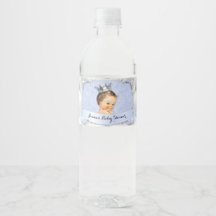 Etiqueta Para Botella De Agua Pequeño príncipe real bebé niño diamantes azul
