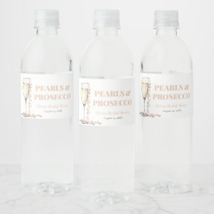 Etiqueta Para Botella De Agua Perlas de oro elegantes y ducha de novia Prosecco