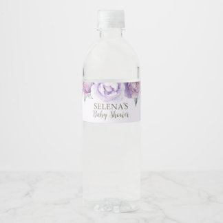 Etiqueta Para Botella De Agua Personalizado Baby Shower morado de mariposa flora