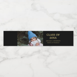 Etiqueta Para Botella De Agua Personalizado de fotografía de graduación en negro