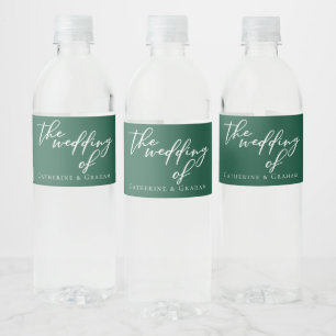 Etiqueta Para Botella De Agua Personalizado de tipografía verde esmeralda Boda f