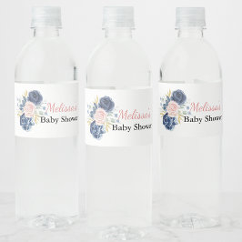 Etiqueta Para Botella De Agua Personalizado floral rosa azul marino