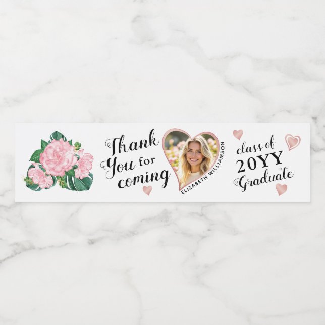Etiqueta Para Botella De Agua Personalizado Foto Elegante Graduación Gracias (Etiqueta única)