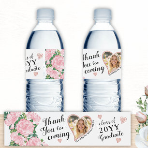 Etiqueta Para Botella De Agua Personalizado Foto Floral 2025 Graduación Gracias