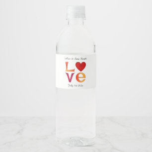 Etiqueta Para Botella De Agua Personalizado LOVE Square Boda Fecha de celebració
