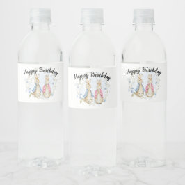 Etiqueta Para Botella De Agua Peter y Flopsy Rabbit Happy Birday