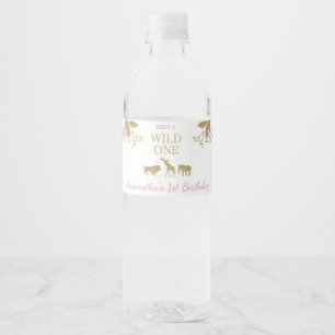 Etiqueta Para Botella De Agua Pink and Gold Wild One Birthday Chica
