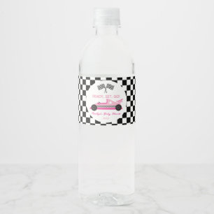 Etiqueta Para Botella De Agua Pink Black Race Car Ready Go Baby Shower
